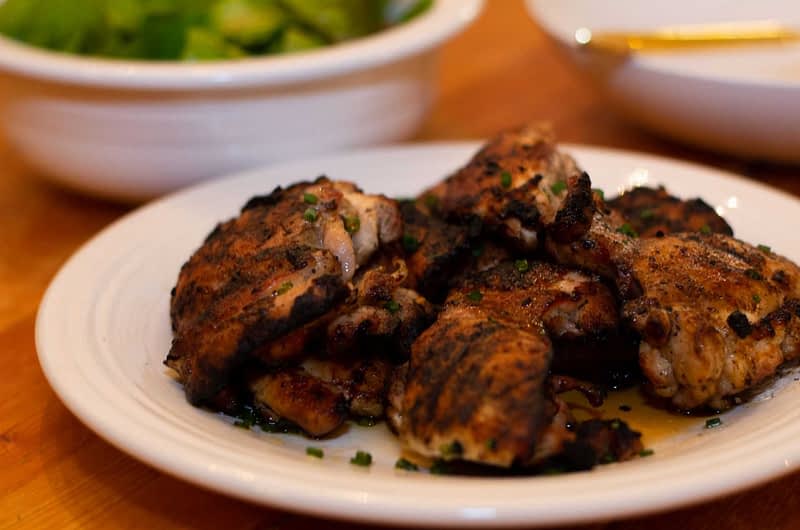 Grilled Chicken Thighs with Olive Oil, Garlic, and Lemon.